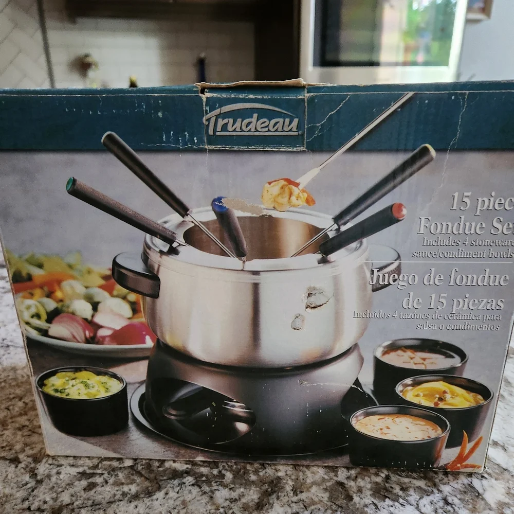 Trudeau Stainless Steel Fondue Set with Black and Silver Accents